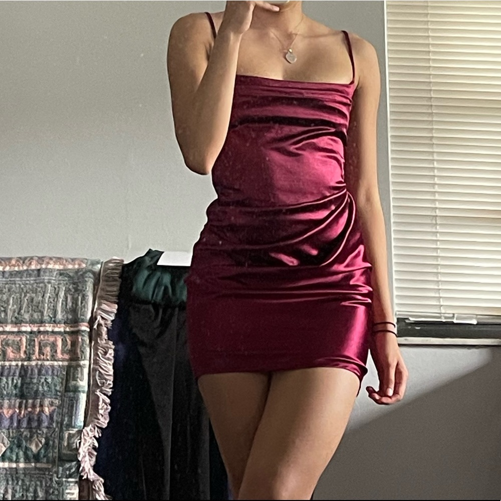 wine red dress